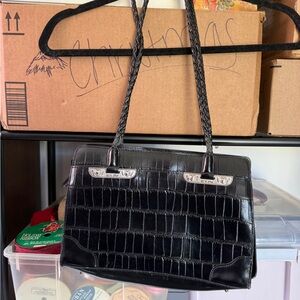 Elegant Black Crocodile-Embossed Handbag